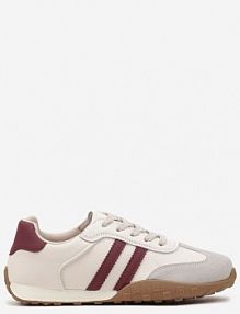 Beżowo-Bordowe sneakersy z Ozdobnymi Paskami Atompia Renee damskie