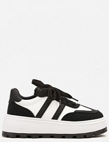 Czarno-Białe sneakersy na Tłoczonej Platformie z Ozdobnymi Paskami Fonivena Renee damskie