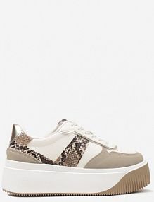 Beżowe sneakersy na Platformie z Metalicznym Zdobieniem Fonarien Renee damskie