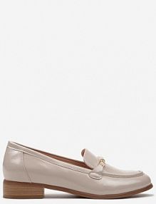 Beżowe Lakierowane mokasyny w Stylu Loafersów z Klamrą i Wkładką ze Skóry Naturalnej Seith Renee damskie