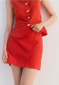 Spódnica mini z domieszką lnu Reserved pomarańczowa 099GL-23X