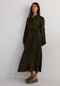 Koszulowa sukienka z wiskozy Reserved oliwkowa 3400P-91X