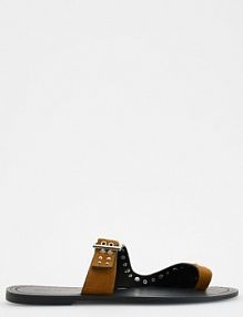 Zamszowe sandały z okuciami Reserved brązowe damskie 397CP-82X