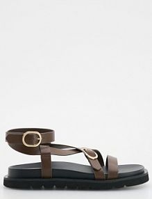 Skórzane sandały z klamrami Reserved brązowe damskie 498CP-89X