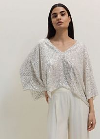 Ponczo z cekinami Reserved białe 518EN-00X