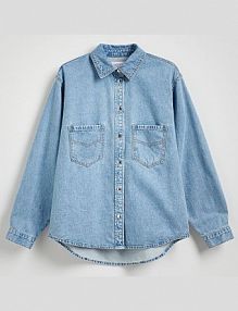 Jeansowa koszula z kieszenią Reserved niebieska 9303H-50J