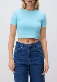 Krótki t-shirt Reserved turkusowy damski 967ED-60X