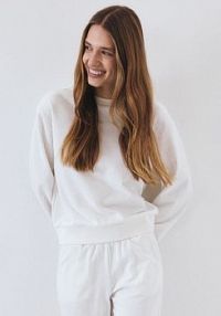 Gładka bluza z bawełną Reserved biała damska VG121-01X