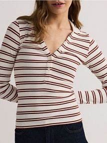 Longsleeve polo w paski Reserved czerwony damski WU837-83X