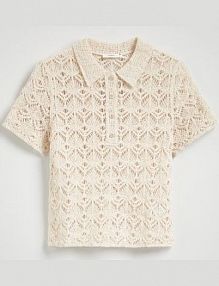 Ażurowa koszulka polo Reserved beżowa damska WU854-08X