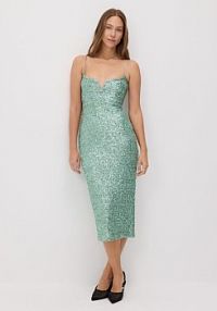 Cekinowa sukienka na ramiączkach Reserved zielona XJ084-70X