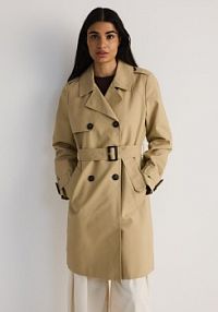 Dwurzędowy trencz z paskiem Reserved beżowy YH481-08X