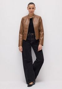 Kurtka z imitacji skóry Reserved beżowa damska YH494-80X