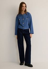 Krótka kurtka z imitacji zamszu Reserved niebieska damska YH574-55X