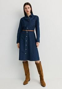 Jeansowa sukienka z paskiem Reserved granatowa YT212-59J