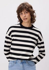 Bluza regular w paski Reserved czarna damska ZR409-99X
