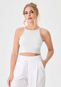 Crop top na ramiączkach Sinsay biały damski 313AI-00X