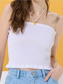 Marszczony top bandeau z bawełny Sinsay biały damski 924EN-00X