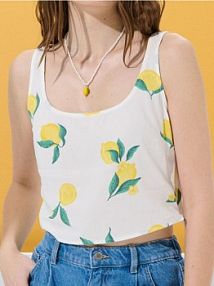 Wiskozowy crop top ze wzorem w cytryny Sinsay biały damski 940EN-00P