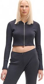 Prążkowana  bluza z kapturem Cropp szara damska