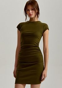 Sukienka mini bodycone w prążki House oliwkowa 136DW-87X