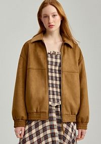 Karmelowa kurtka bomber dad fit z imitacji zamszu House brązowa 472CX-82X