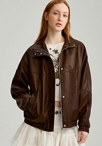 Kurtka bomber dad fit oversize z efektem sprania House brązowa 825CJ-88X