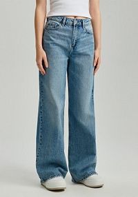 Jeansy wide leg ze średnim stanem House niebieskie damskie 938CK-55J