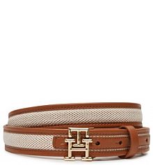 Pasek Tommy Hilfiger brązowy damski Damski Th Logo 2.5 Canvas AW0AW17249