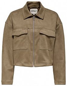 Kurtka skórzana ONLY brązowa damska Z imitacji skóry