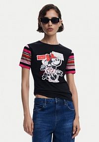 T-shirt Desigual czarny damski Minnie 25SWTK39  Slim Fit