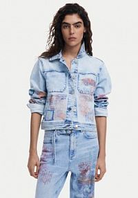 Kurtka jeansowe Desigual niebieska damska Jeansowa Los Angeles 25SWED03  Regular Fit