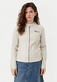 Kurtka skórzana ONLY beżowa damska Z imitacji skóry