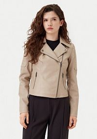 Kurtka skórzana Noisy May beżowa damska Z imitacji skóry Rebel 27000741  Slim Fit