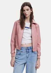 Kurtka skórzana Desigual różowa damska Z imitacji skóry