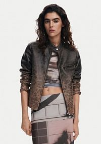 Kurtka skórzana Desigual brązowa damska 