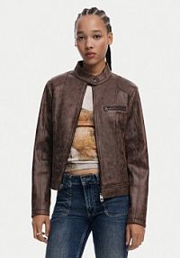 Kurtka skórzana Desigual brązowa damska 
