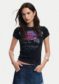 T-shirt Desigual szary damski 25SWTKX6  Slim Fit