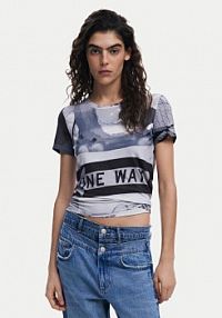 T-shirt Desigual szary damski Potomac 25SWTKA0  Slim Fit