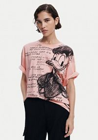 T-shirt Desigual różowy damski Donald 25SWTKAH  Loose Fit