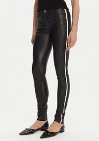 Spodnie skórzane Serge Pariente czarna Sexy Stretch Thin Strip  Slim Fit