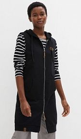 Długa kamizelka dresowa z kapturem, z mieszanki bawełny  damska Bonprix
