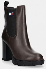 Botki na obcasie Tommy Jeans  brązowe EN0EN02831