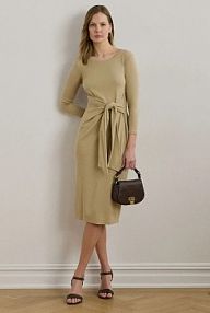 Sukienka midi Lauren Ralph Lauren  beżowa 200973598