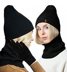 Ciepła czapka + komin + rękawiczki komplet zimowy  Trizand damski