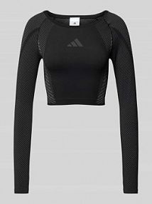 Bluzka krótka z długim rękawem i nadrukiem z logo adidas Sportswear czarna damska EAN JH1364