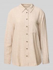 Bluzka lniana o kroju relaxed fit z kieszenią na piersi model Lava FREE/QUENT beżowa damska EAN 126528