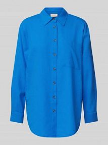 Bluzka lniana o kroju relaxed fit z kieszenią na piersi model Lava FREE/QUENT niebieska damska EAN 126528