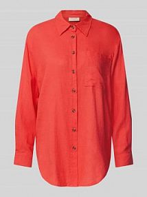 Bluzka lniana o kroju relaxed fit z kieszenią na piersi model Lava FREE/QUENT czerwona damska EAN 126528