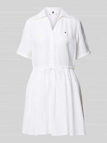 Sukienka koszulowa dopasowana z czystego lnu Tommy Hilfiger biała EAN WW0WW44672